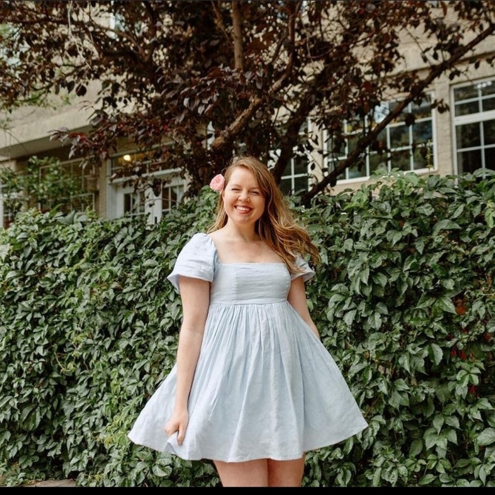Puffed Sleeve Linen Dress